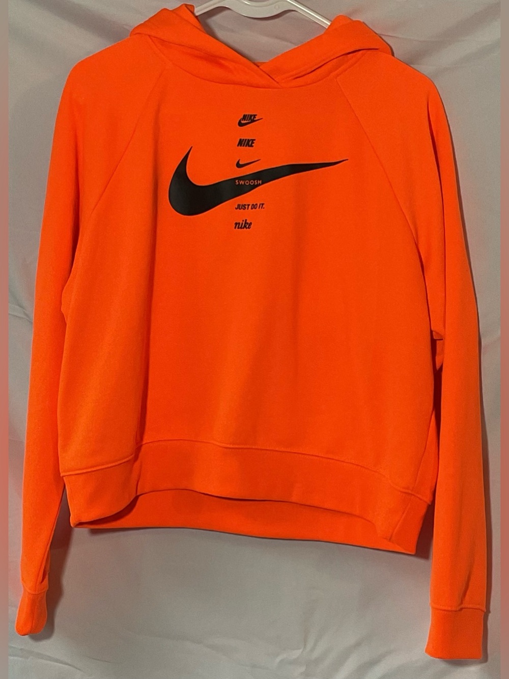 Nike Neon Orange crop Crewneck Sweatshirt with Black Swoosh Sz M